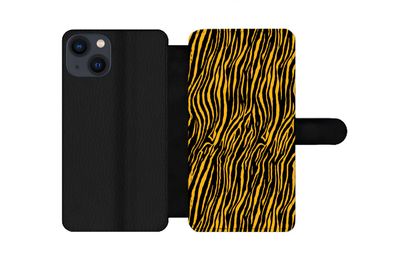 Hülle für iPhone 13 - Tigerdruck - Schwarz - Orange - Flipcase