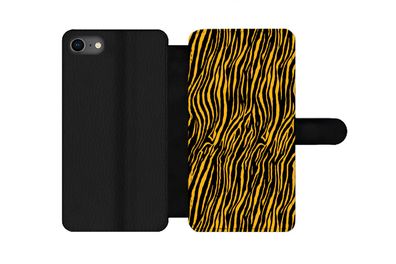 Hülle für iPhone 7 - Tigerdruck - Schwarz - Orange - Flipcase
