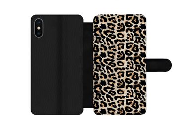Hülle für iPhone X - Pantherdruck - Braun - Luxus - Flipcase