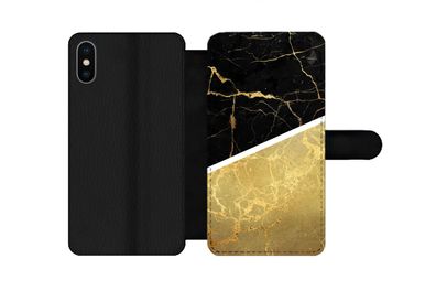 Hülle für iPhone X - Marmor - Schwarz - Gold - Flipcase