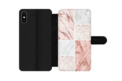 Hülle für iPhone XS - Marmor - Weiß - Rosa - Flipcase