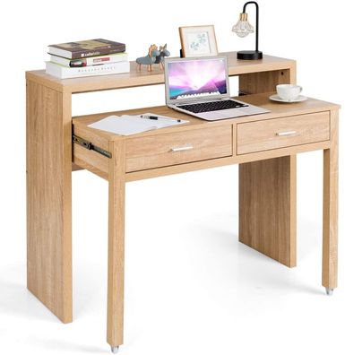 Schreibtisch mit 2 Schubladen Computertisch Konsolentisch Bürotisch PC-Tisch aus Holz