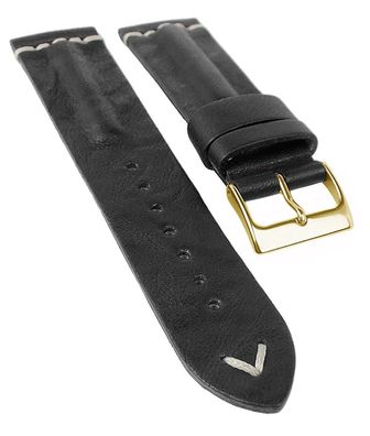 Venedig Uhrenarmband | Leder schwarz mit Wulst & Naht | Handmade 33672