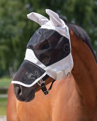 QHP Fliegenschutzmaske Solaire, Fliegenmaske UV-Schutz, Shetty - Kaltblut grau