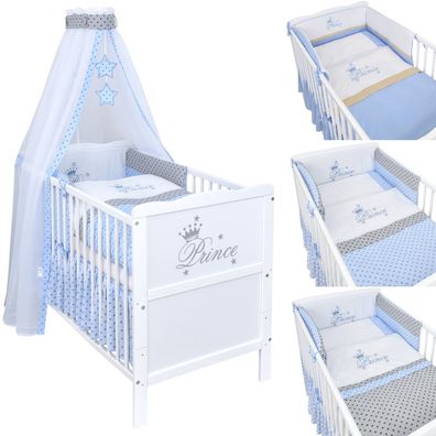 Babybett Kinderbett Juniorbett Prince 120x60 weiß Bettset Stickerei