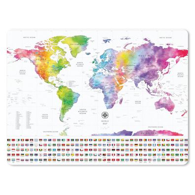 Mauspad - Weltkarte - Aquarell - Regenbogen - Flagge - 40x30 cm