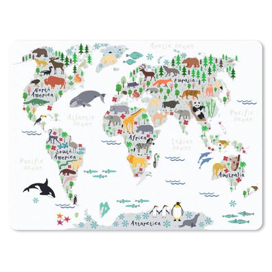 Mauspad - Weltkarte - Kinder - Tiere - Pflanzen - 23x19 cm