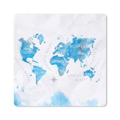 Mauspad - Aquarell - Weltkarte - Blau - 30x30 cm