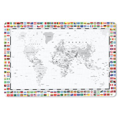 Schreibtischunterlage - Weltkarte - Schwarz - Weiß - Flagge - 60x40 cm - Mauspad