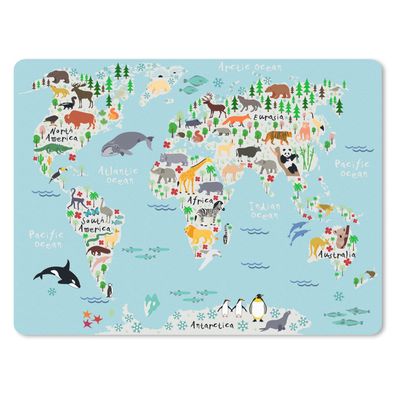 Mauspad - Welt - Karte - Kinder - Tiere - 23x19 cm