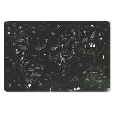 Schreibtischunterlage - Weltkarte - Kinder - Schwarz - Weiß - 60x40 cm - Mauspad