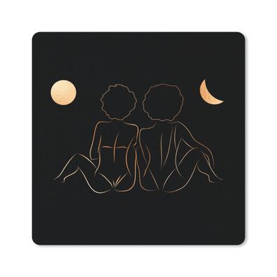Mauspad - Frauen - Mond - Gold - Strichzeichnung - 20x20 cm