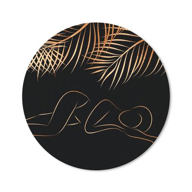 Mauspad - Frau - Blätter - Linie bei - Schwarz und Gold - 20x20 cm