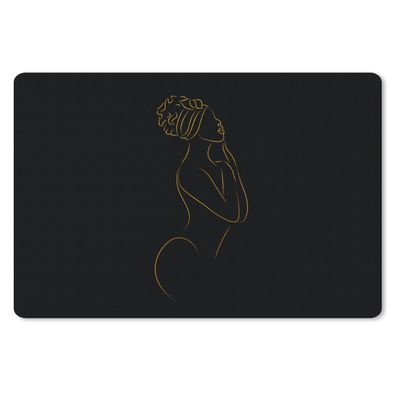 Schreibtischunterlage - Frau - Schwarz und Gold - Strichzeichnung - 60x40 cm - Mauspa