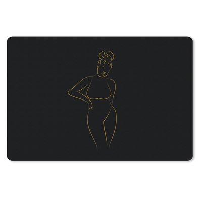 Mauspad - Frau - Schwarz - Gold - Strichzeichnung - 27x18 cm