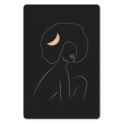 Mauspad - Frau - Haarspange - Schwarz und Gold - Strichzeichnung - 40x60 cm