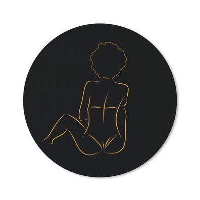 Mauspad - Frau - Schwarz - Gold - Strichzeichnung - 20x20 cm