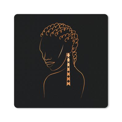 Mauspad - Frau - Ohrringe - Linienkunst - Gold - 30x30 cm