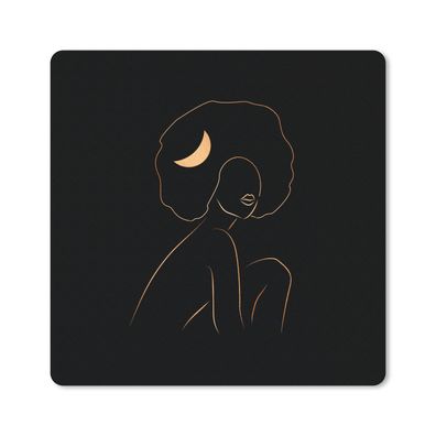 Mauspad - Frau - Mond - Gold - Strichzeichnung - 30x30 cm