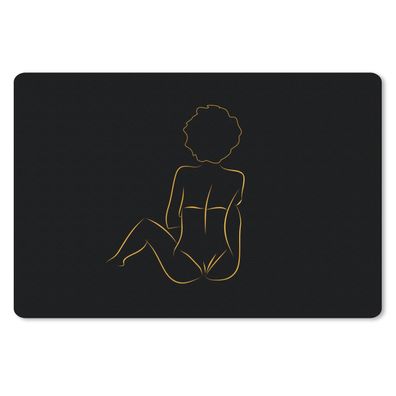 Schreibtischunterlage - Frau - Schwarz - Gold - Strichzeichnung - 60x40 cm - Mauspad