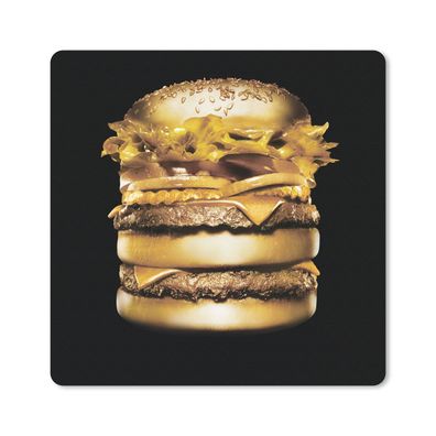Mauspad - Goldener Hamburger auf schwarzem Hintergrund. - 20x20 cm