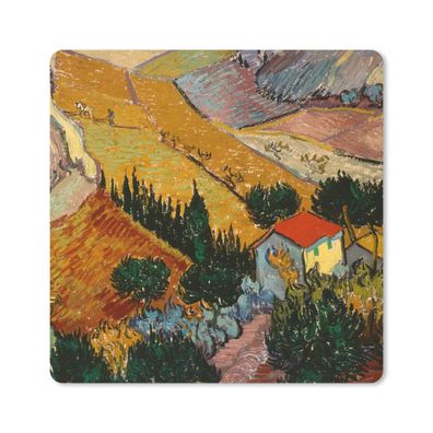 Mauspad - Landschaft mit einem Haus und einem Ackerbauern - Vincent van Gogh - 20x20