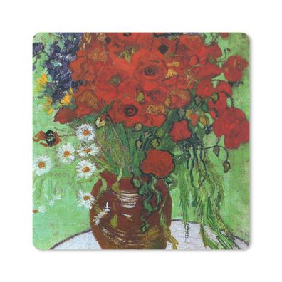 Mauspad - Vase mit roten Mohnblumen und Gänseblümchen - Vincent van Gogh - 20x20 cm