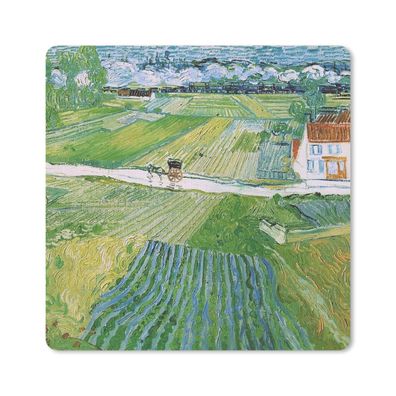 Mauspad - Landschaft mit Kutsche und Zug - Vincent van Gogh - 20x20 cm