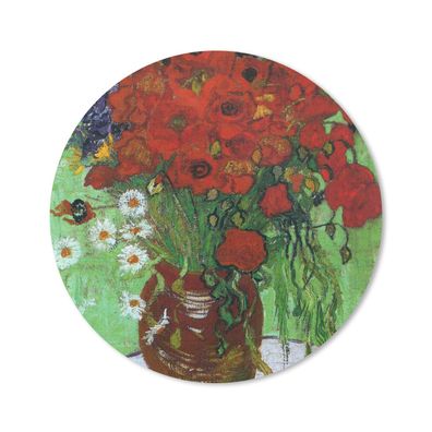 Mauspad - Vase mit roten Mohnblumen und Gänseblümchen - Vincent van Gogh - 20x20 cm