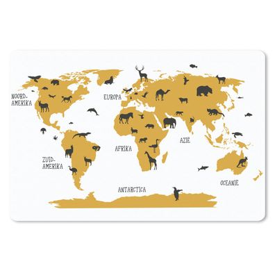 Mauspad - Weltkarte - Kinder - Gelb - Tiere - 27x18 cm