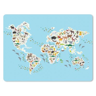 Mauspad - Weltkarte Kinder - Tiere - Farben - 40x30 cm