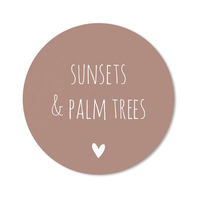 Mauspad - Englisches Zitat "Sunset &amp; Palmen" mit einem Herz auf braunem Hintergru