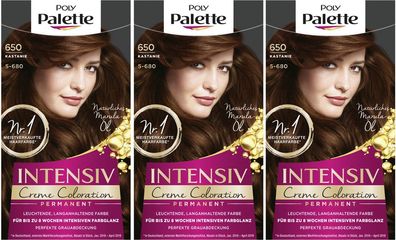 Poly Palette Intensiv Creme Coloration 650 Kastanie 3 Stk (3x115ml)