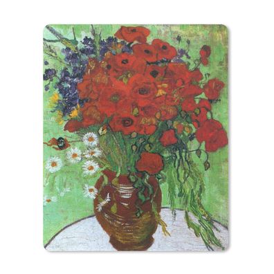 Mauspad - Vase mit roten Mohnblumen und Gänseblümchen - Vincent van Gogh - 19x23 cm