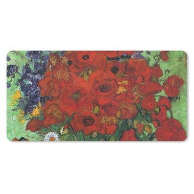 Mauspad - Vase mit roten Mohnblumen und Gänseblümchen - Vincent van Gogh - 60x30 cm