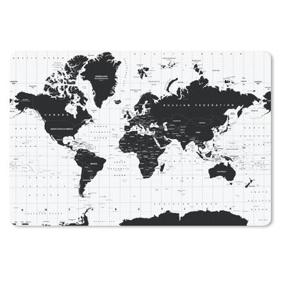 Schreibtischunterlage - Weltkarte - Schwarz - Weiß - Atlas - 60x40 cm - Mauspad