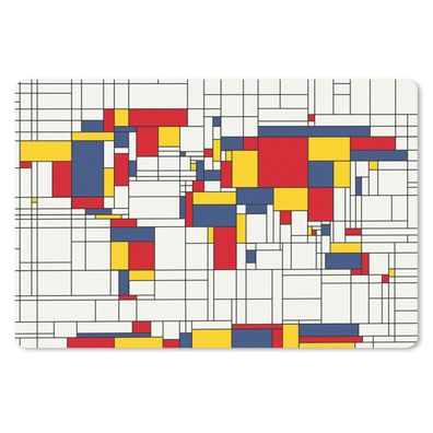 Schreibtischunterlage - Weltkarte - Mondrian - Farben - 60x40 cm - Mauspad