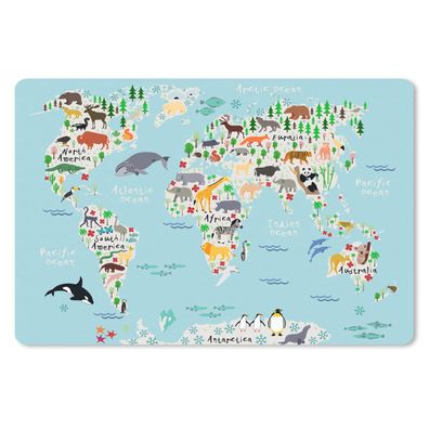 Schreibtischunterlage - Weltkarte - Kinder - Tiere - Kind - 60x40 cm - Mauspad
