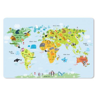 Schreibtischunterlage - Weltkarte - Kinder - Tiere - Natur - 60x40 cm - Mauspad