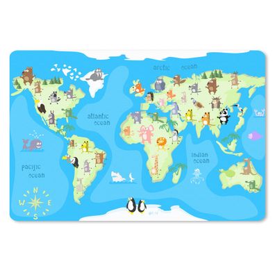 Schreibtischunterlage - Weltkarte - Kinder - Tiere - Atlas - 60x40 cm - Mauspad