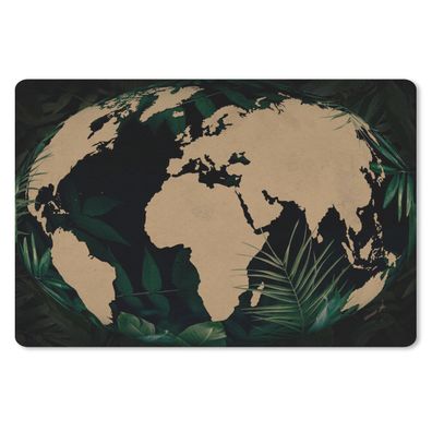Schreibtischunterlage - Weltkarte - Globus - Pflanzen - 60x40 cm - Mauspad