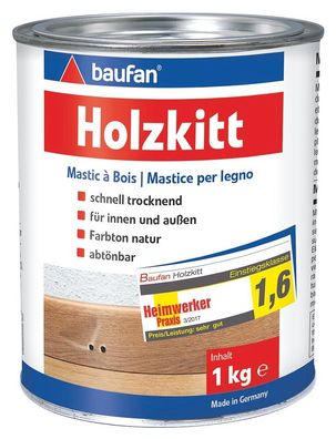 Baufan® Holzkitt 1 kg Naturfarben, Gebrauchsfertig, Abtönbar, Schnell Trocknend