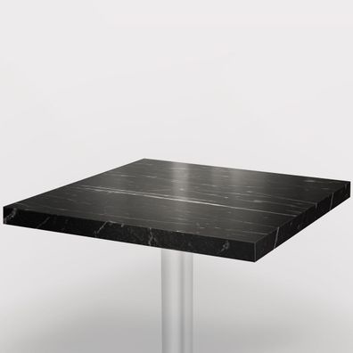 ITALIA Bistro Tischplatte | 80x80cm | Schwarz Marmor | Holz | Gastro Restaurant Holz