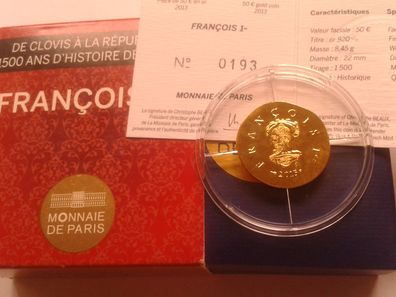 Original 50 euro 2013 PP Frankreich 1/4 Unze Gold König Francois I. Gold historique