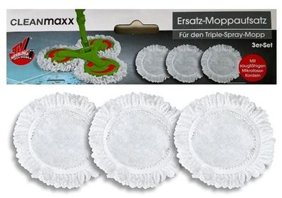 CLEANmaxx 3er-Set Ersatz Moppaufsatz weiß für Triple Spray-Mopp Ø 20cm NEU&OVP
