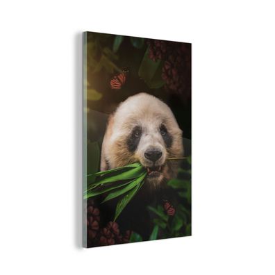 Glasbild - 40x60 cm - Wandkunst - Panda - Schmetterling - Dschungel