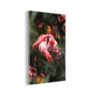 Glasbild - 100x150 cm - Wandkunst - Dschungel - Flamingo - Vogel - Pflanzen