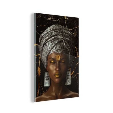 Glasbild - 60x90 cm - Wandkunst - Frau - Banknoten - Abstrakt