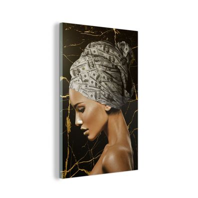 Glasbild - 20x30 cm - Wandkunst - Frau - Kopftuch - Geldscheine