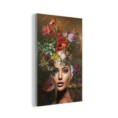 Glasbild - 80x120 cm - Wandkunst - Frau - Blumen - Farben
